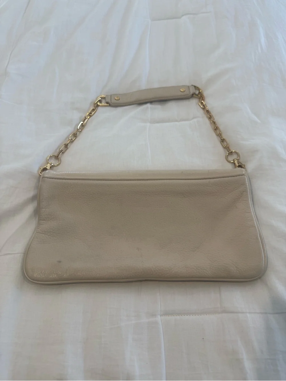 Tory Burch Ivory/Beige Pebbled Leather Shoulder Bag with Gold Logo